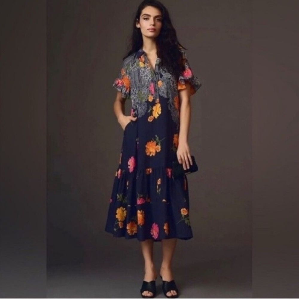 Anthropologie Blue Motif Maxi Dress